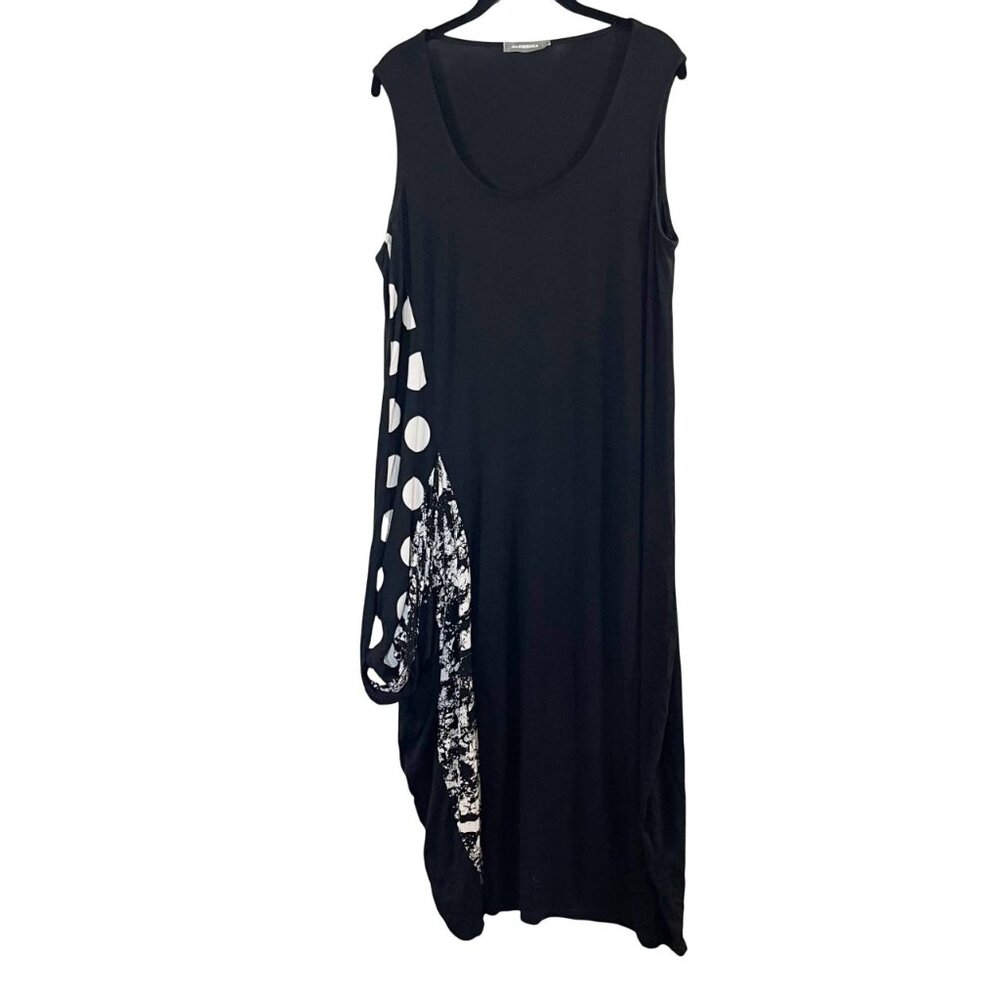 Alembika Black & White Polka Dot Artsy Maxi Dress Lagenlook - Size 4 (US 12-14)
